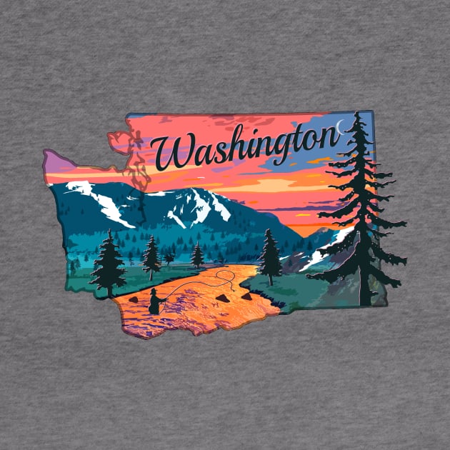 Washington Fly Fishing State River Sunset by TeeCreations by TeeCreations